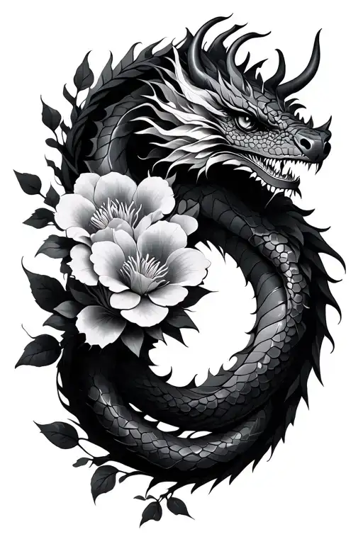 Flowers Intertwined With A Dragon