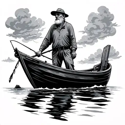 A Older Man In A Fishing Boat Looking Out Throu Clouds