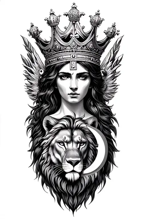 Leto Greek Goddess Wearing Crown With Lion And Moon