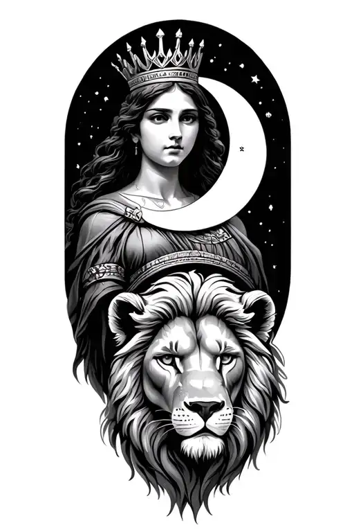 Leto Greek Goddes Wearing Small Crown With Moon And Lion