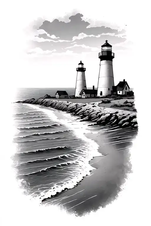 Shoreline Panorama With Lighthouse