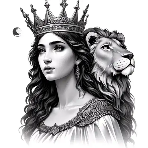 Rhea Greek Goddess Of Motherhood Wearing Crown With Lion And Moon