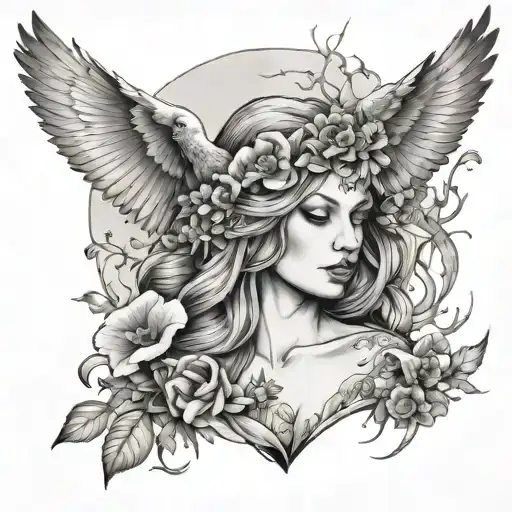 Mother Nature With Mushrooms Birds