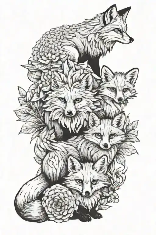 Dahlia And A Fox Sitting With 2 Baby Fox Looking