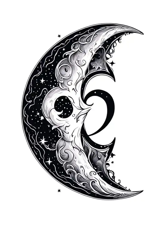 Crescent With Number 2 Inside A Background Moon