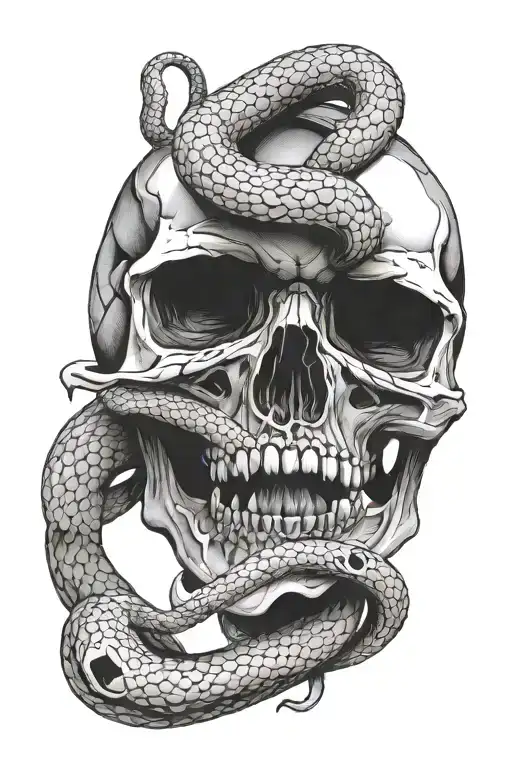 Skull And Snake Intertwined