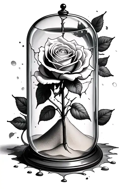 Rose In A Broken Hour Glass With Sand