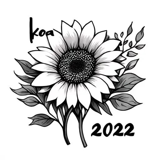 Name Koa With Year 2022 In Cursive With A Sunflower