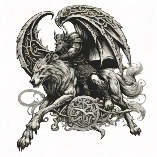 Battle Of Odin And Fenrir During Ragnarok