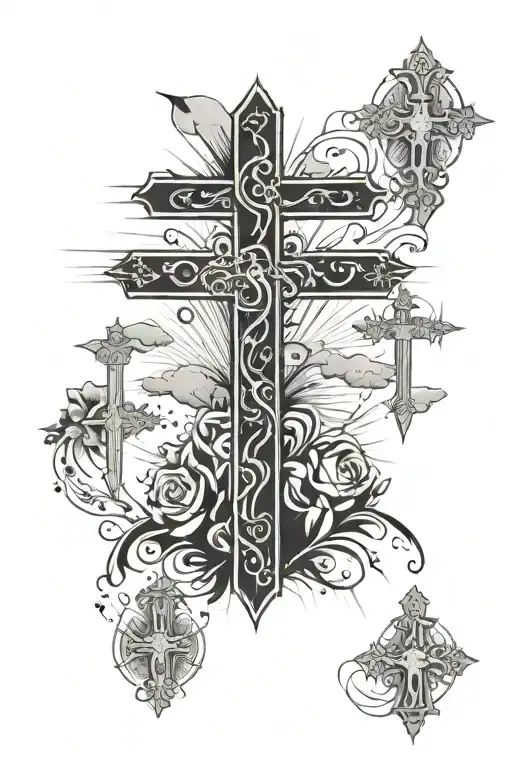 Three Crosses Not Filled In With Rays Of Sunshine In The Background