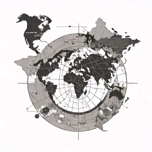 A Flat Planisphere With Black Outlines And Irregular Lines Of Varying Thickness