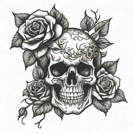 Roses And Skull American Patriotic