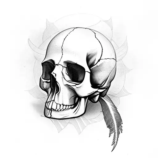 A Bird Inside A Cage That Is Inside The Top Half Of A Skull