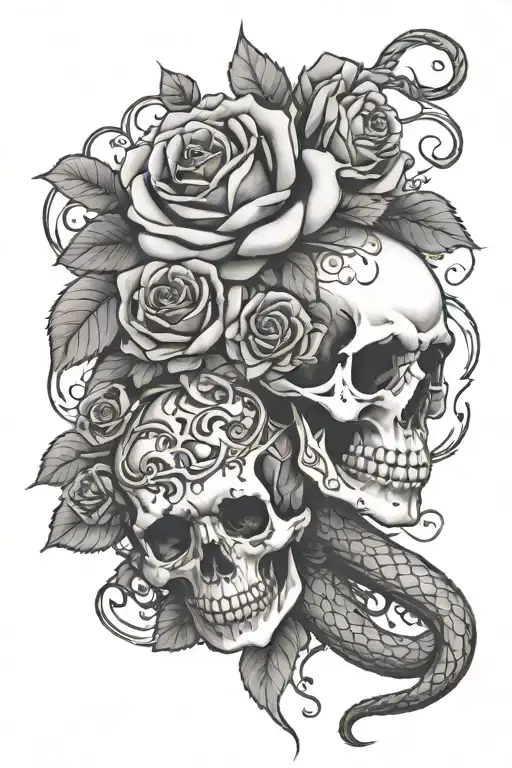 Roses And Skull And Snake Wrapped