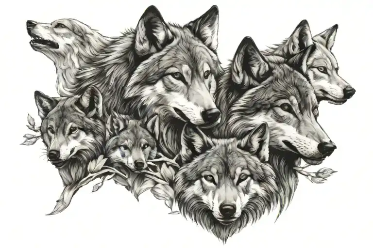 She-wolf And Wolf Cubs