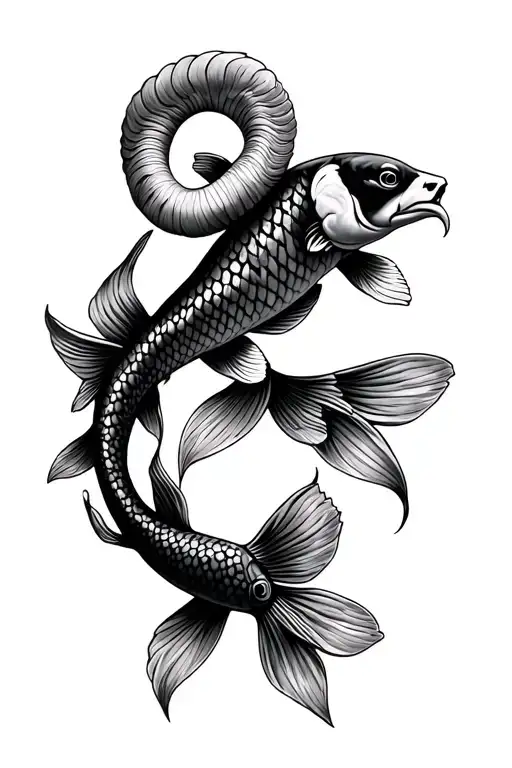 Ram And Koi Fish Swimming