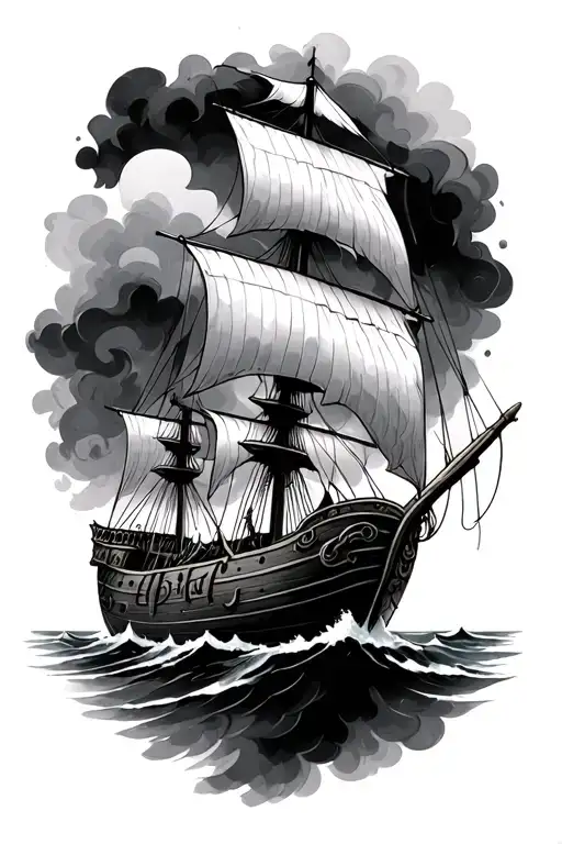 Viking Longship Sailing Through Stormy