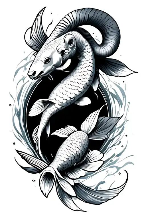 Ram And Koi Fish Swimming