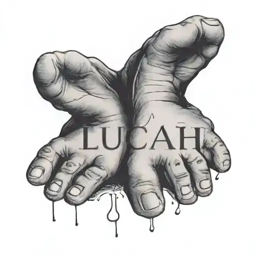 A Black And Grey Portrait Of A Baby's Foot With The Name 'Lucia Zareth' Delicately Written Inside