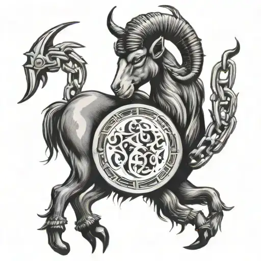 Capricorn Goat Tattoo With Chains
