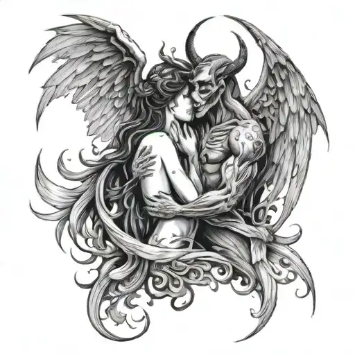 Demon Kissing An Angel Woman