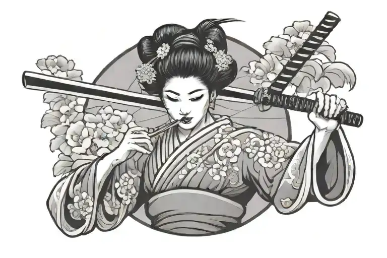 Geisha Holding A Katana