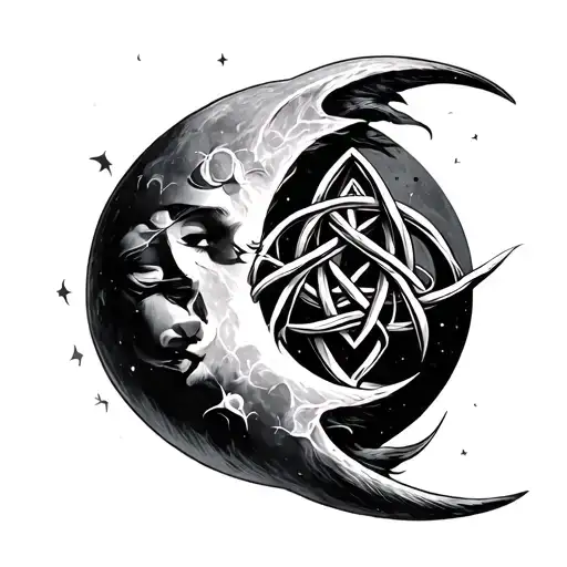 Tripple Goddess Moon Witches Knot Intertwined With Moon Cycle