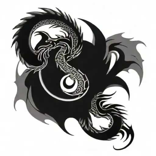 Dragon On Top Of Ying Yang Symbol