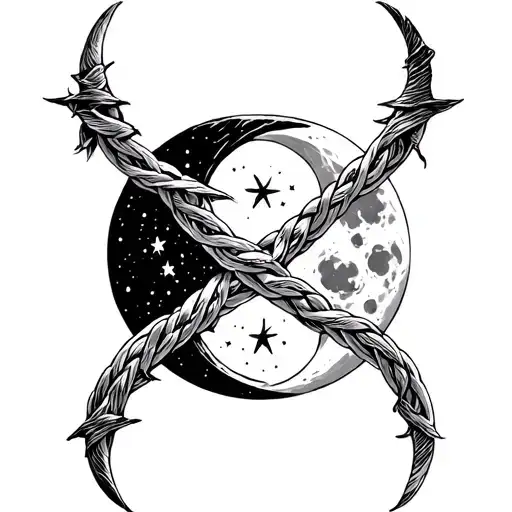 Tripple Moon With Witches Knot Intertwined With Moon Cycle Underneath