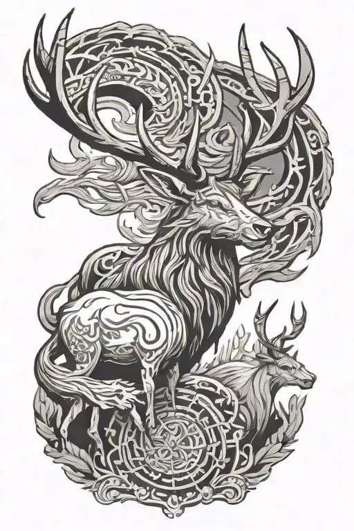 Highland Stag And Norse Dragon