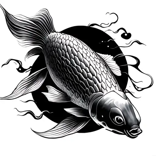 Koi Fish With Oriental Background Colored