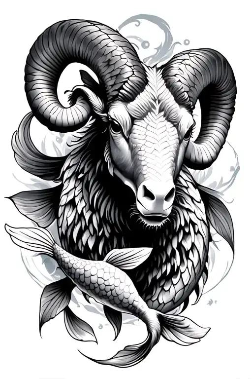 Ram With 2 Koi Fish Circling The Ram