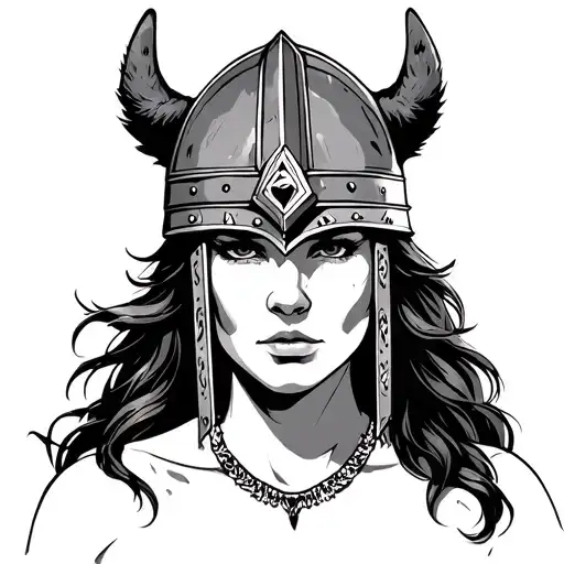 Female Viking With Bear Head Helmet