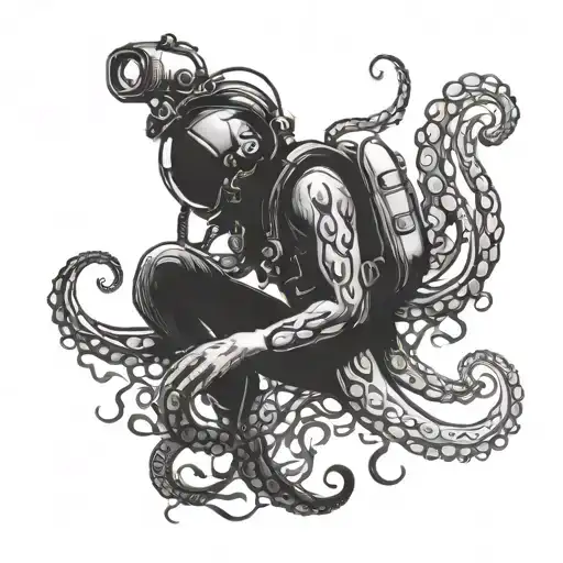 Diver And Octopus