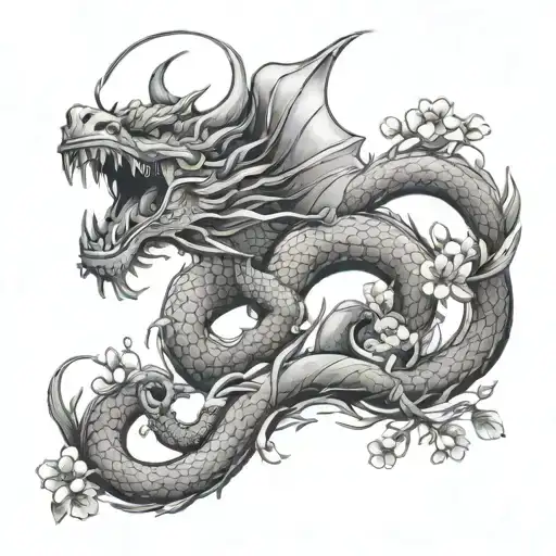 Cherry Blossom And Dragon Emerging