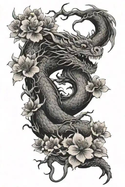 Cherry Blossom And Dragon Wrapping Itself