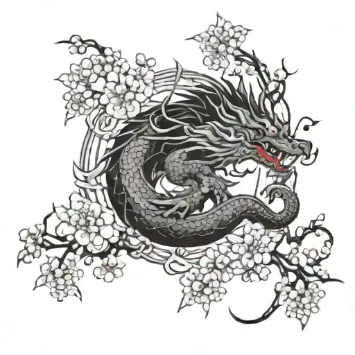Cherry Blossom Surrounding A Dragon