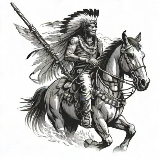 Native American On Horseback With Rifle