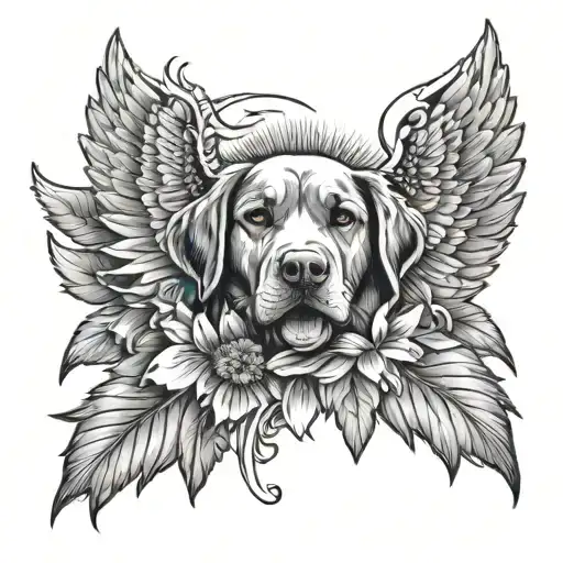 Dog Paw With Sun Rays And Angel Wings