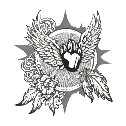 Paw Print With Sun Rays And Angel Wings