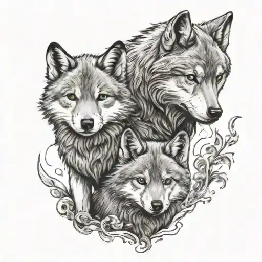 2 Children Accompanied By A Wolf With