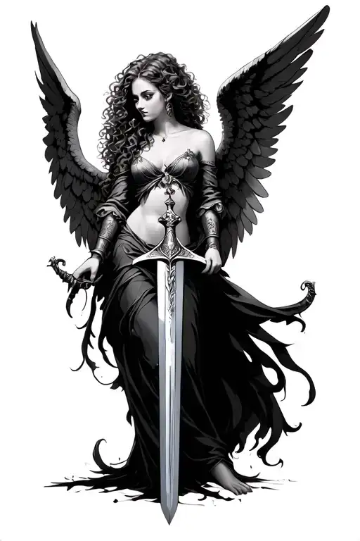 Female Curly Angel With Sword