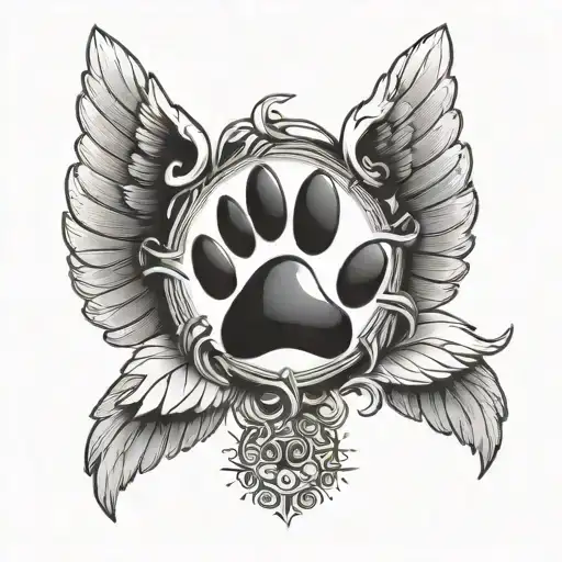 Paw Print With Sun Rays And Angel Wings