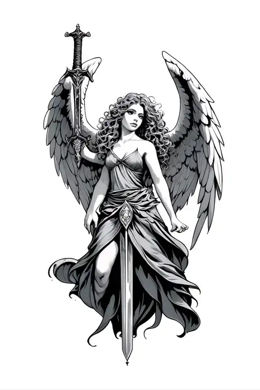 Female Curly Angel With Sword