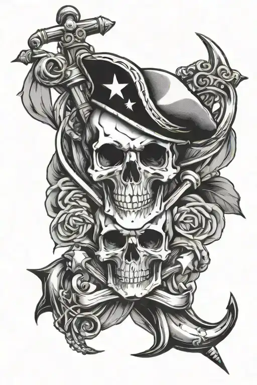 Skull And Breton Flag Anchor