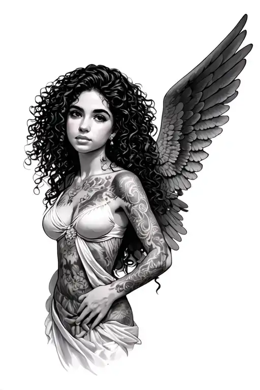Female Latina Angel With Curly Hair