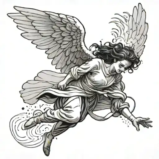 A Woman Falling With An Angel Like Figure Falling To Save Her