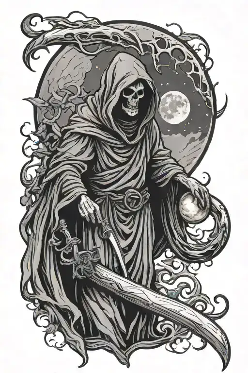 Faceless Grim Reaper With Moon Surrounded