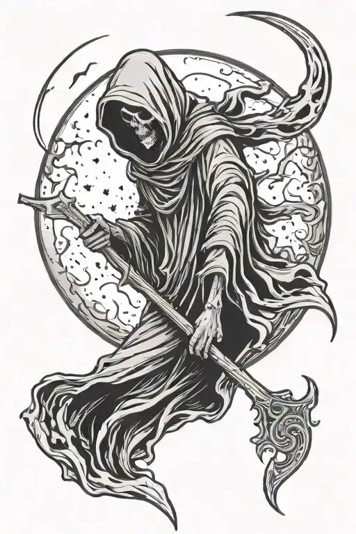 Faceless Grim Reaper With Moon Above It
