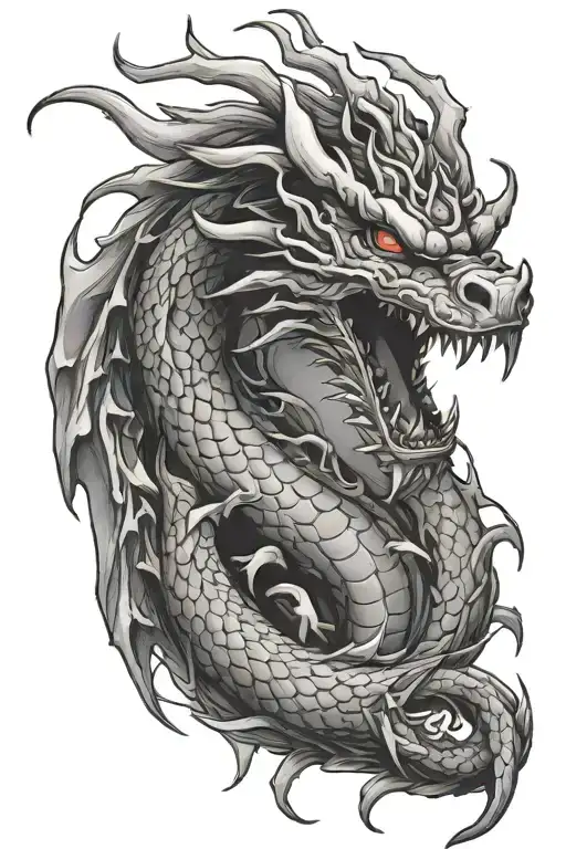 Tattoo Of Long Dragon Breathing Fire